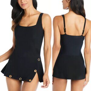 Beyond Control Swim Dress Grommet-Detail Square-Neck NWT Sz 8